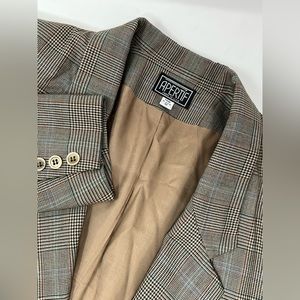 Apertif Cropped Blazer Jacket 100% Wool Emerald Brown Tan Women's Size 12 GHN4.